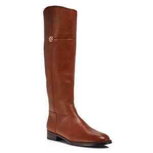 Tory Burch Women Jolie Tall Cognac Riding Boots Full Zip Sz 6 Leather Low Heel